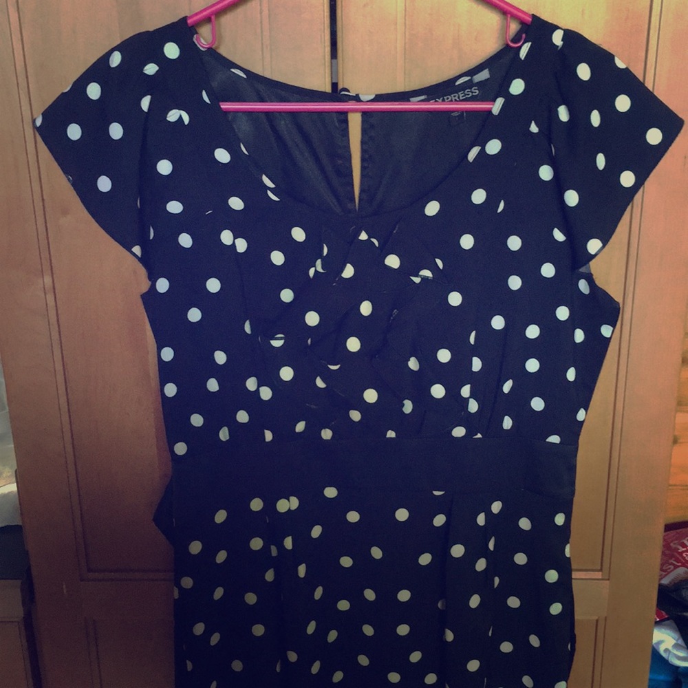 Express ruffle cap sleeve polka dot dress
